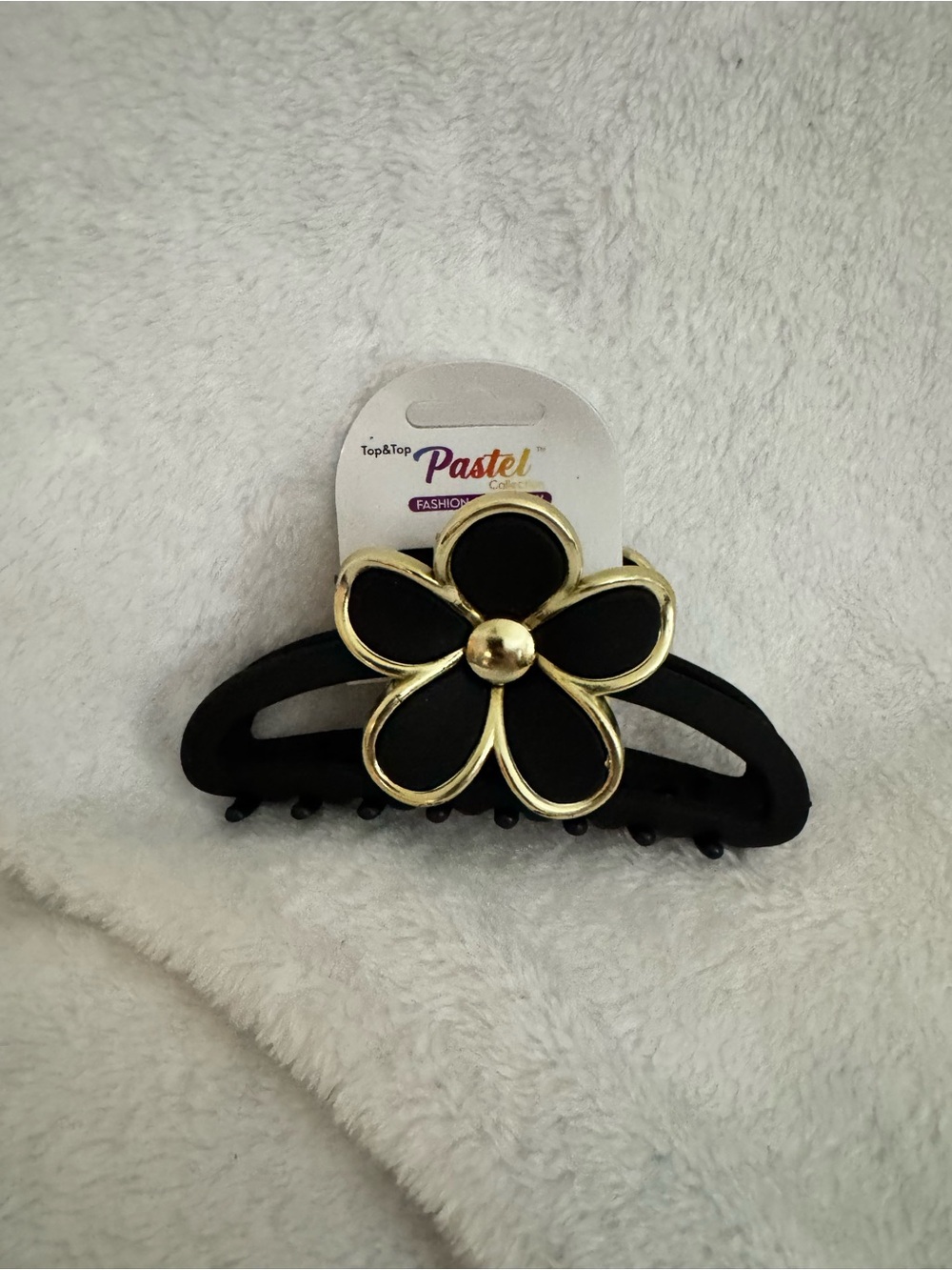 Black Flower Hair Clip with Gold Trim